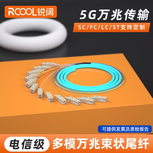锐阔 OM4电信级光12色0.9mm紧包束状尾纤线多模跳线LC SC束状通信光缆 多模万兆12芯束状尾纤OM3
