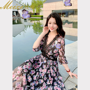 【花花粉丝专享】纸醉金蝶•Self法蕾烫金蝴蝶气质连衣裙