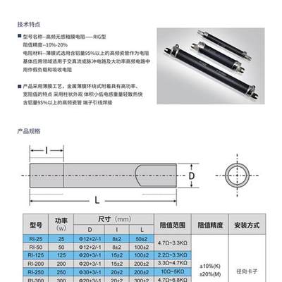 RI大功率无感釉膜电阻高频阳极 栅极防震电阻50W100W200W300W500W