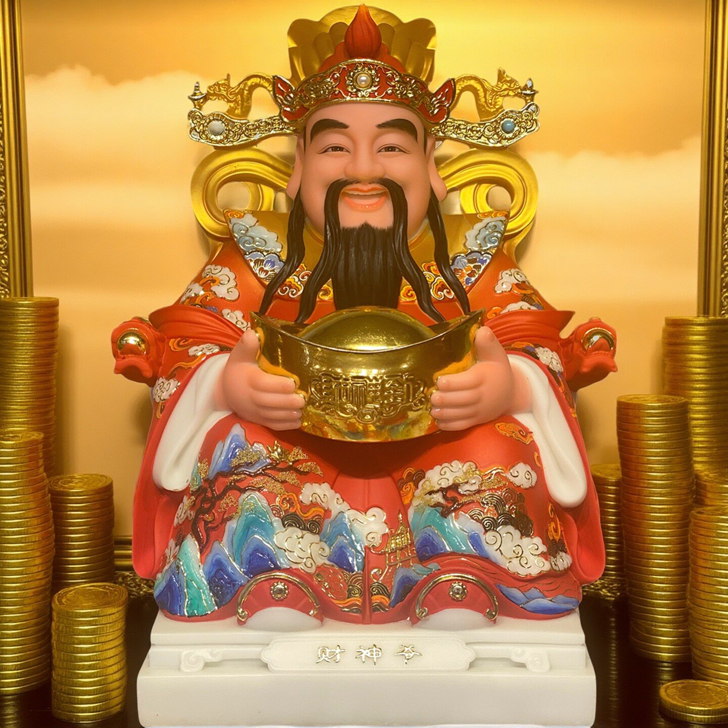汉白玉财神爷神像文财神店铺公司开业招财家用玄关工艺品摆件