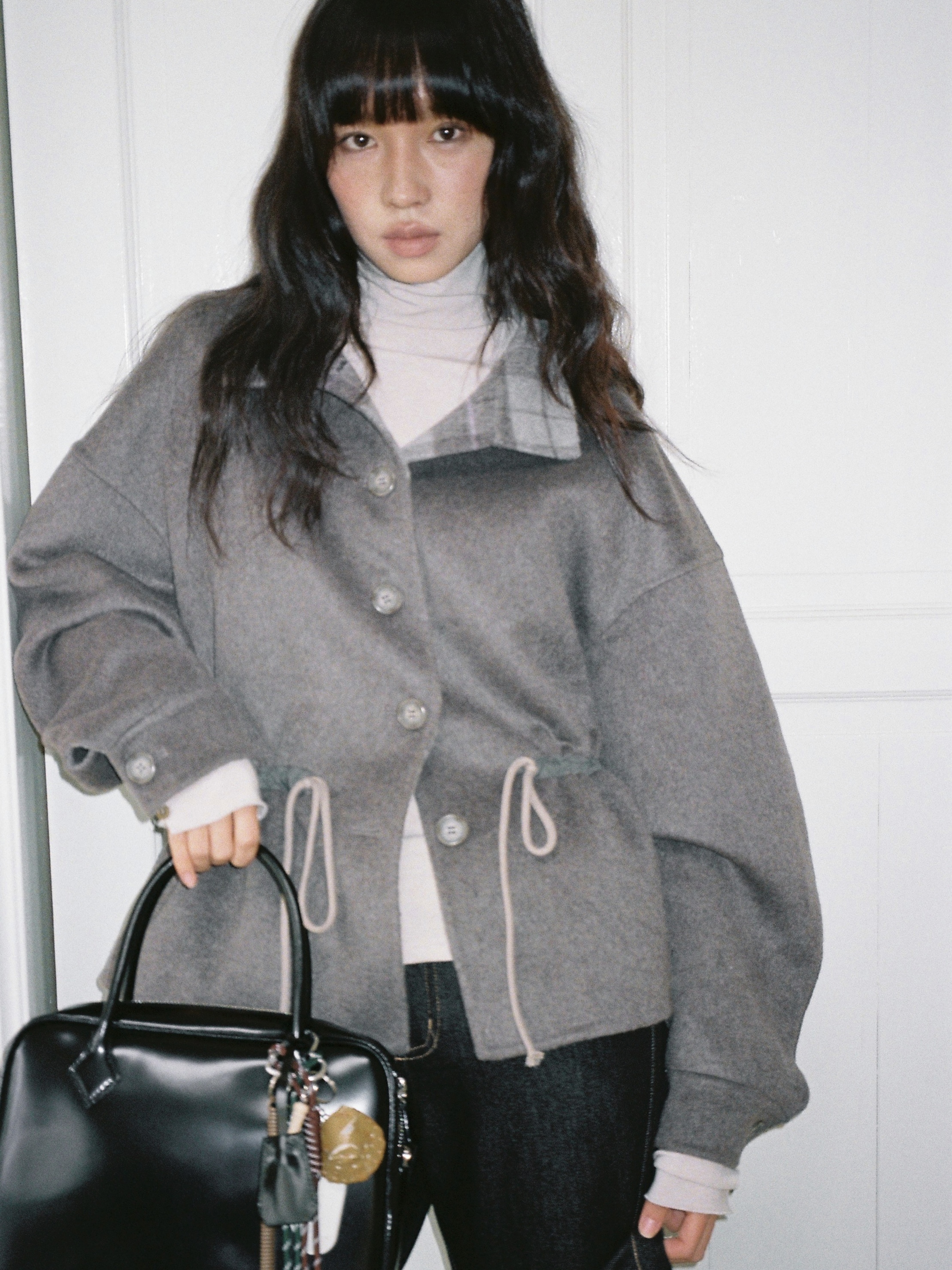 dorydory 抽绳花苞双面羊毛大衣2025冬新款收腰显瘦新款毛呢外套