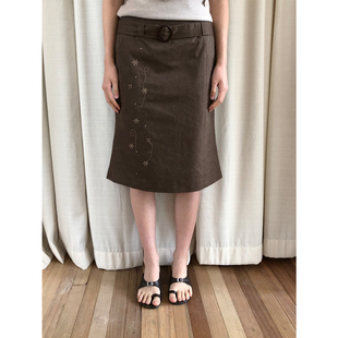 dorydory复古刺绣鱼尾中长款半身裙女2026新款100棉亲肤透气裙子