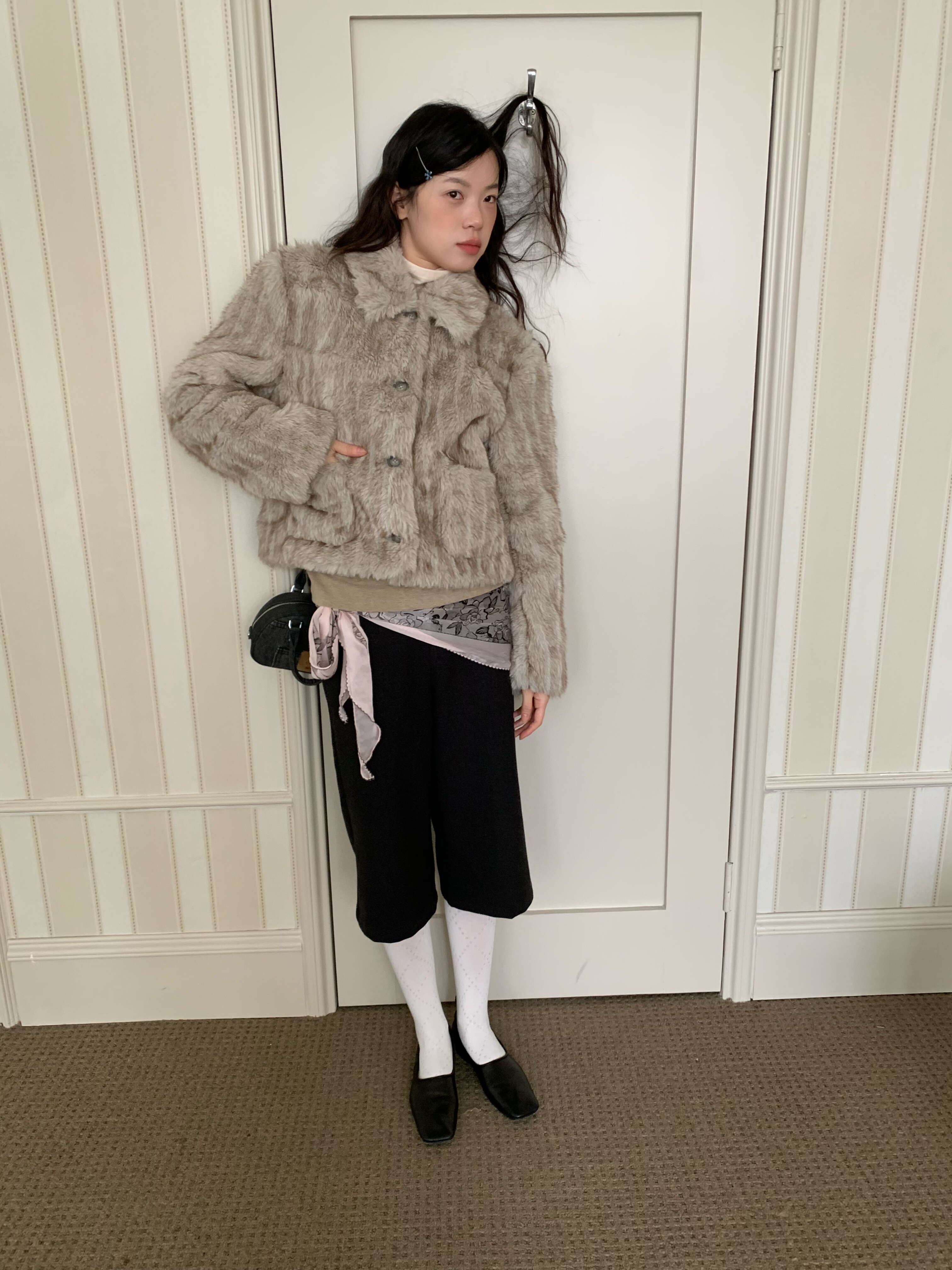 dorydory条纹翻领环保皮草女2025冬季新品复古肌理小个子短款外套,女装/女士精品,短外套,淘宝优惠券,粉丝福利购,淘宝优惠卷