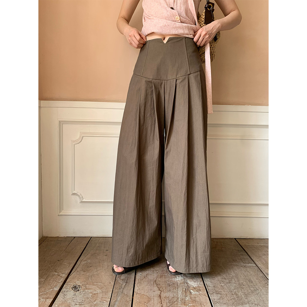 dorydory鱼骨压褶宽松阔腿女夏2026新款高腰垂感休闲裤薄款长裤子