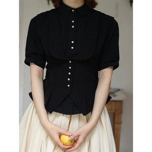 短袖 新中式 衬衫 小众法式 衬衣上衣 dorydory 掐腰棉麻短款 原创设计