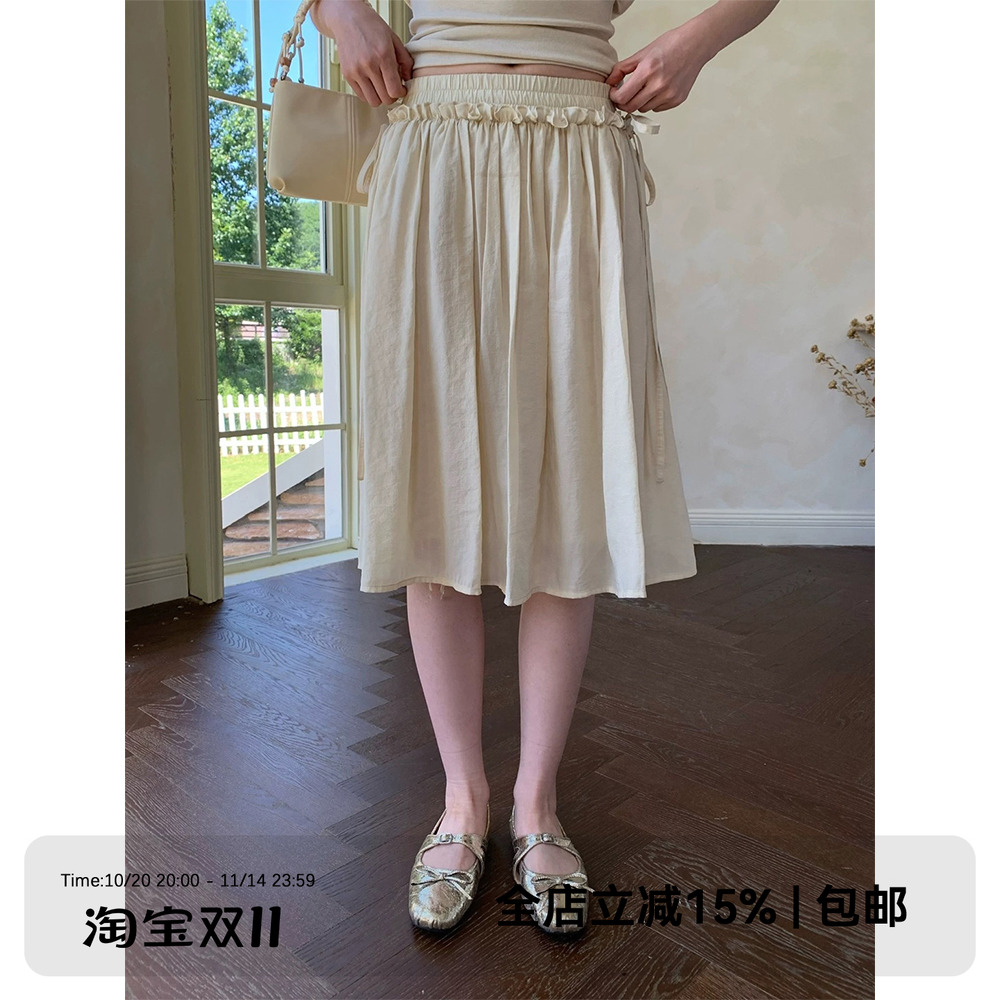 dorydory 木耳边透纱抽褶白色伞裙半裙巨好看夏季薄款半身裙