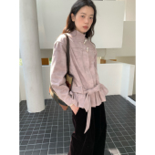 短款 dorydory 粉紫色牛角扣立领花苞外套女秋冬新款 系带收腰高级