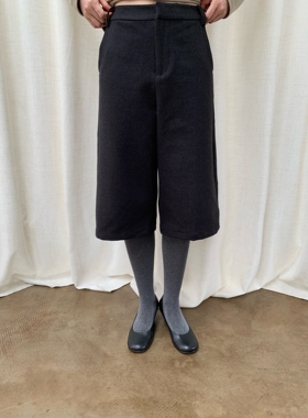 dorydory双面针织毛呢五分裤羊毛高腰显腿长复古2025秋冬直筒中裤