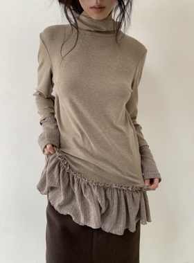 dorydory 半高领花边针织衫女2026春女装新款T恤长袖内搭打底衫