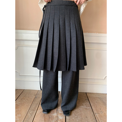 dorydory别致设计感百褶裙裤休闲裤长裤宽松直筒裤时髦垂感休闲裤