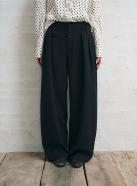 dorydory 压褶百搭弯刀休闲裤2026春新款中高腰慵懒休闲阔腿裤女