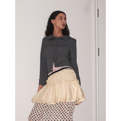 dorydory米黄色/黑色半身裙蛋糕裙 设计小裙众短款半裙夏季新款女