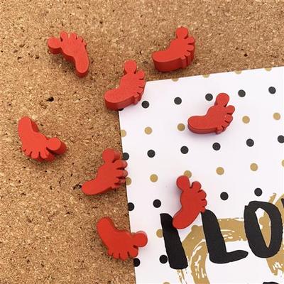 20个 脚印图钉 红色立体木制地图标注软木板图钉创意照片墙装饰钉