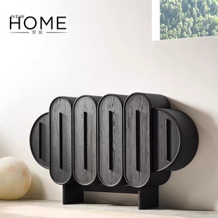 法式极简黑色异形餐边柜简约入户高级装饰柜样板房边柜中古端景柜