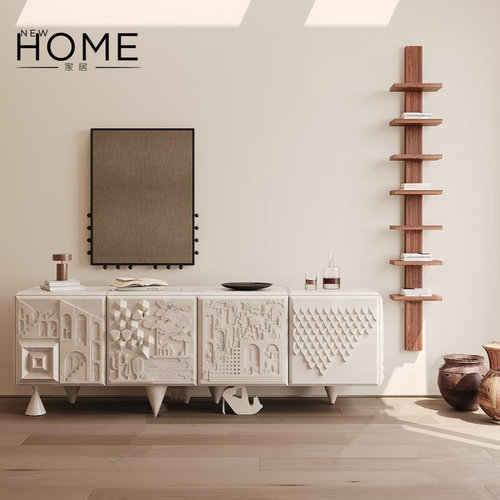 西班牙造型设计餐边柜浮雕别墅玄关柜高级储物柜简约现代电视柜