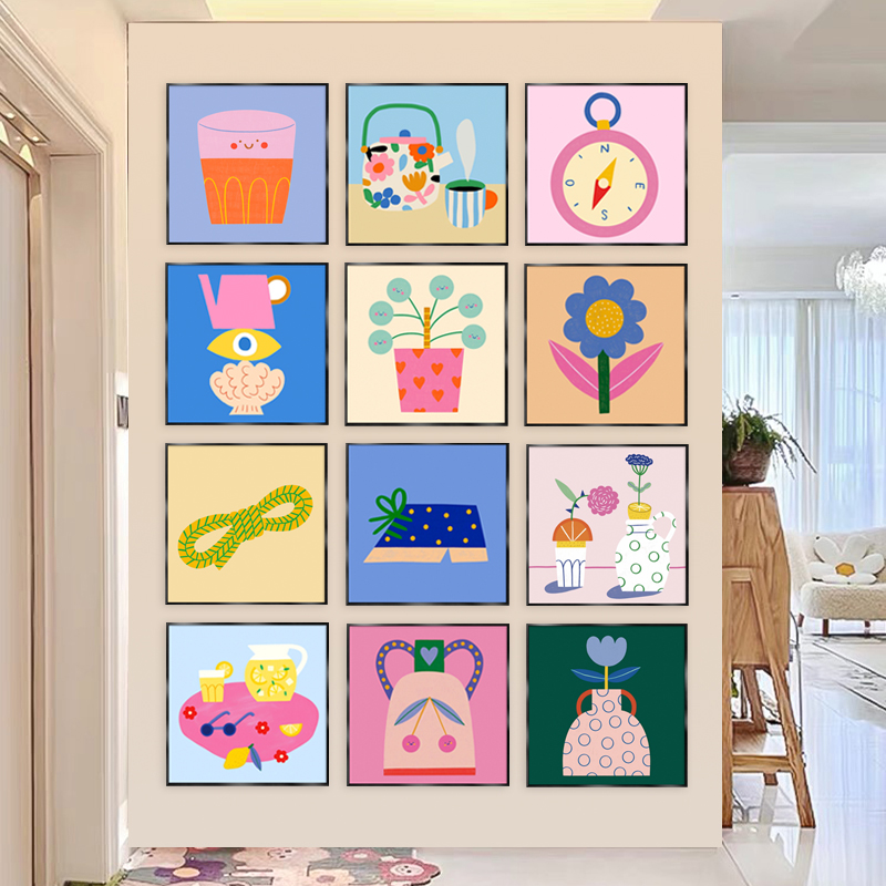 趣味多巴胺客厅沙发背景墙装饰画卡通植物挂画创意壁画儿童房客厅图片