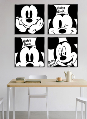 免打孔黑白可爱卡通卧室客厅装饰画挂画海报沙发背景墙壁画儿童房
