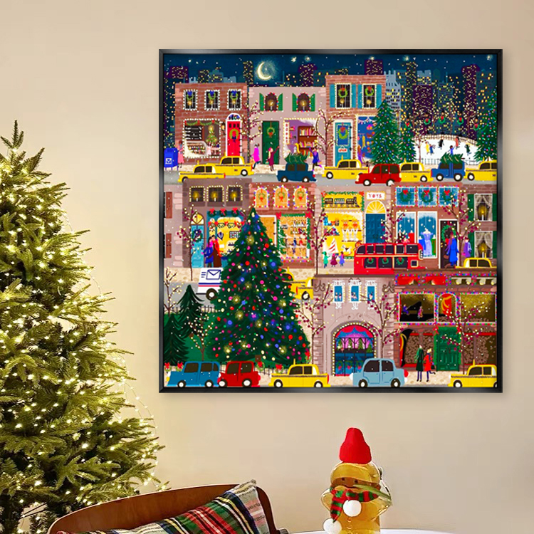 圣诞冬灯客厅装饰画卧室床头挂画小众艺术氛围温馨落地摆画背景墙