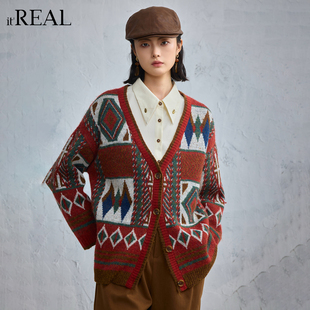 针织衫 费尔岛宽松松弛感保暖长袖 新款 上衣女 real瑞尔冬季