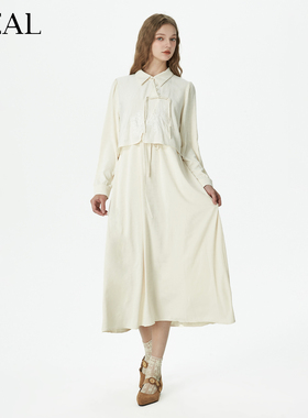 it'real瑞尔秋季新款新中式气质刺绣长袖假两件连衣裙