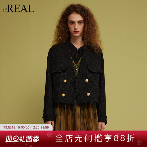 小香风呢子气质长袖外套女装