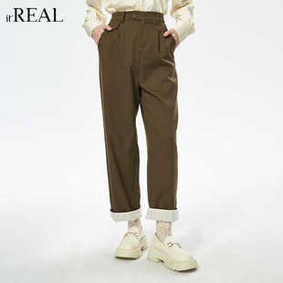 it'real瑞尔商场同款休闲卷边西裤女秋冬新款中长直筒裤子女