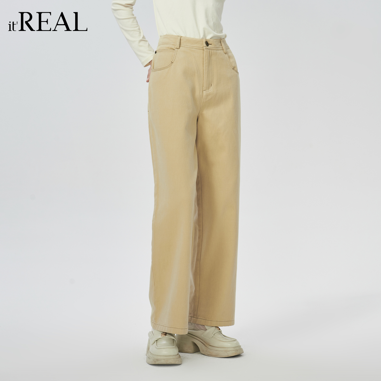 it'real瑞尔冬季新款休闲百搭牛仔直筒裤裤子女