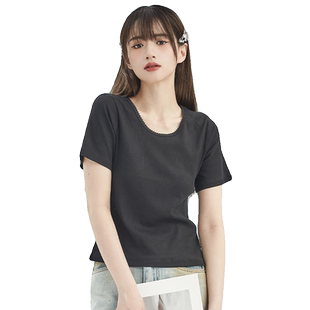 it'real瑞尔夏新款针织T恤女短袖款小众设计个性短内搭上衣女