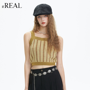 潮流短款 复古时尚 新款 条纹内搭毛织背心女 real瑞尔春秋季