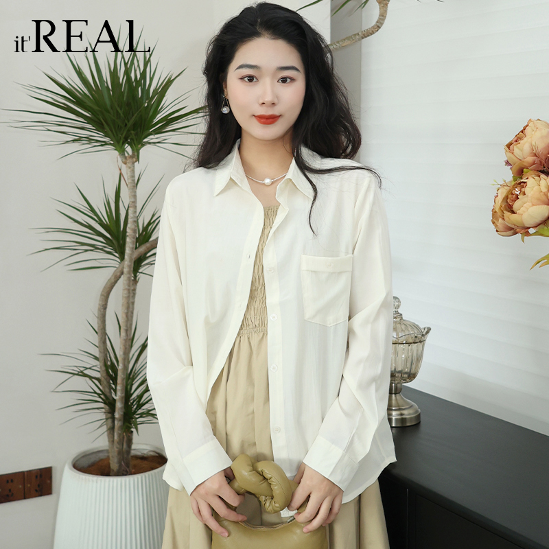 it'real瑞尔轻薄款衬衫女2024夏季新款防风小个子长袖宽松衬衣女