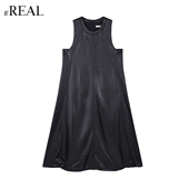 连衣裙 背心裙宽松显瘦A字中长款 real酷飒风黑色皮裙女春装 无袖