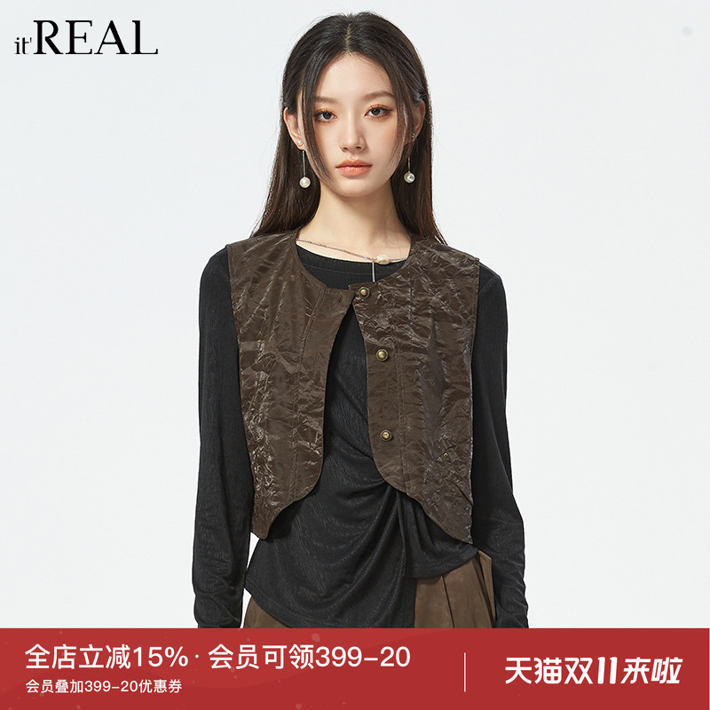 瑞尔复古短圆领马甲马夹