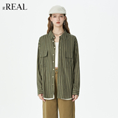 条纹衬衫 女 法式 复古双面一衣两穿长袖 real瑞尔秋季 新款