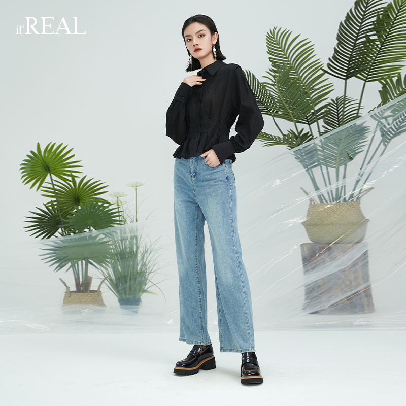 itREAL瑞尔2023夏季新品女士法式温柔风丝感长袖衬衫显瘦防晒衬衣
