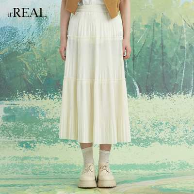 瑞尔中长伞裙复古A字轻薄半身裙