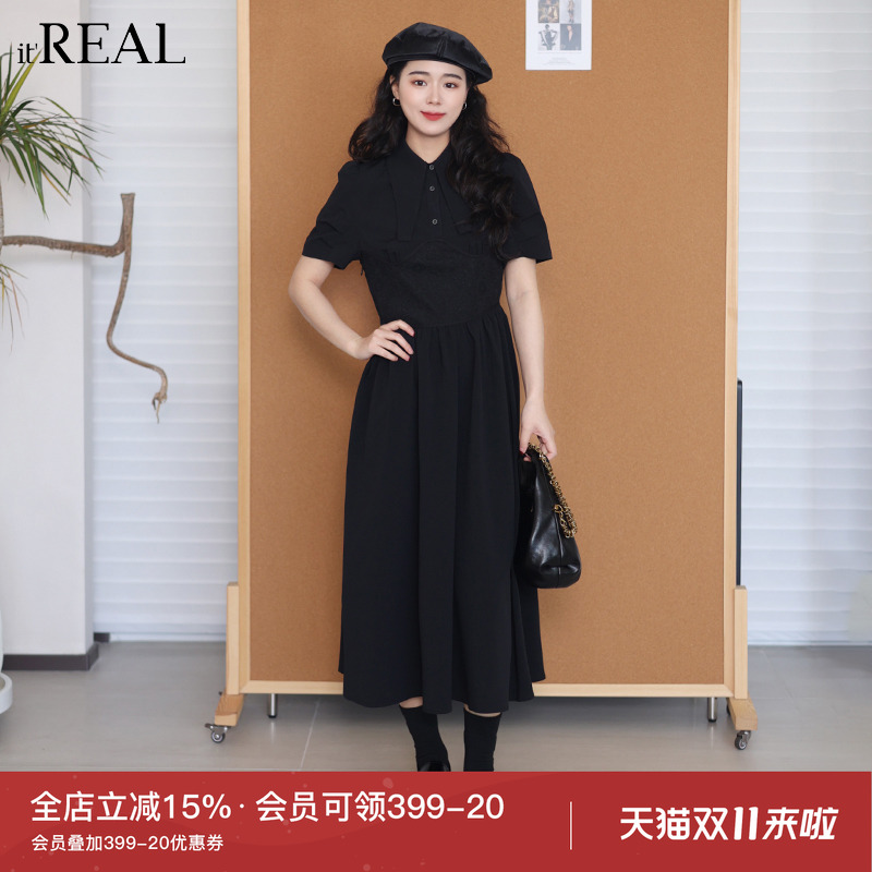 瑞尔法式复古短袖连衣裙