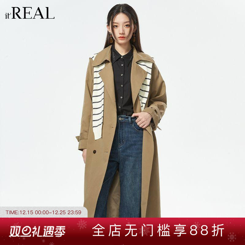 双排扣收腰翻领大衣itreal气质