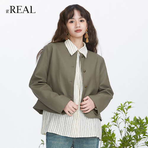 瑞尔复古短PU皮衣外套女