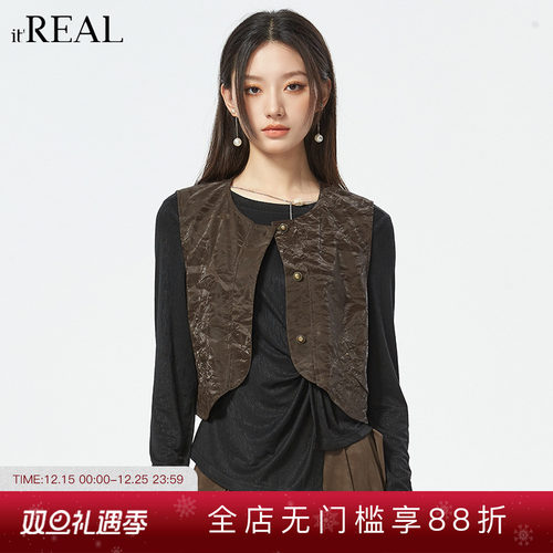 瑞尔复古短圆领马甲马夹