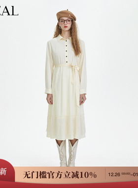it'real瑞尔春季新款翻领收腰百搭休闲连衣裙女