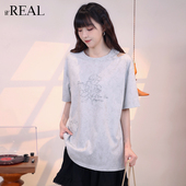 T恤女小众设计感上衣女 复古印花短袖 real瑞尔夏新款 美式