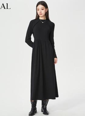 it'real瑞尔冬新款法式简约赫本风内搭打底长裙T恤连衣裙