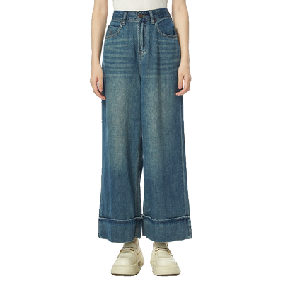 瑞尔阔腿裤长喇叭裤自然腰