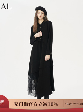it'real瑞尔25年冬季新款休闲百搭拼接蕾丝长袖连衣裙女