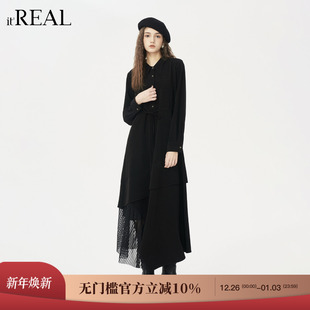 休闲百搭拼接蕾丝长袖 新款 连衣裙女 real瑞尔25年冬季