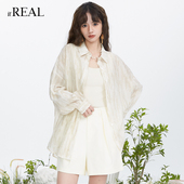 real瑞尔复古印花中长款 长袖 衬衫 女春秋新款 宽松衬衣外套