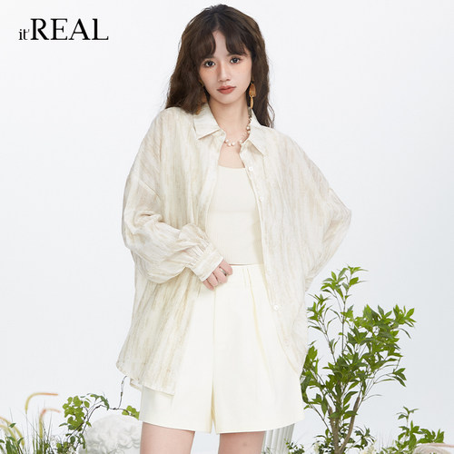 瑞尔宽松复古长袖印花衬衫