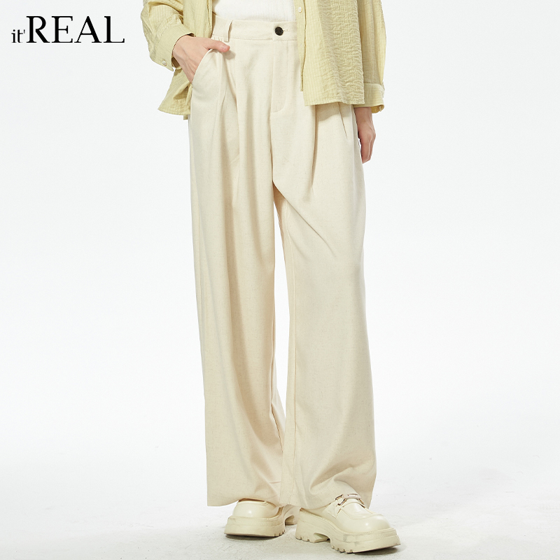 自然腰复古瑞尔长裤阔腿裤