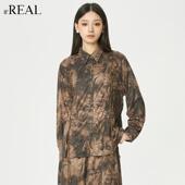 女秋冬新款 real瑞尔小众复古扎染衬衫 别致晕染衬衣外套女
