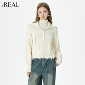 real瑞尔秋季 新款 极简风显瘦休闲翻领长袖 针织开衫 上衣女
